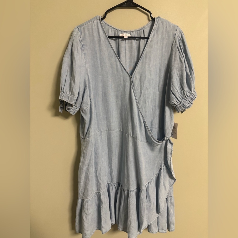 LC Lauren Conrad Wrap Dress Size XXL Blue Chambray Ruffles Boho Cowgirl New